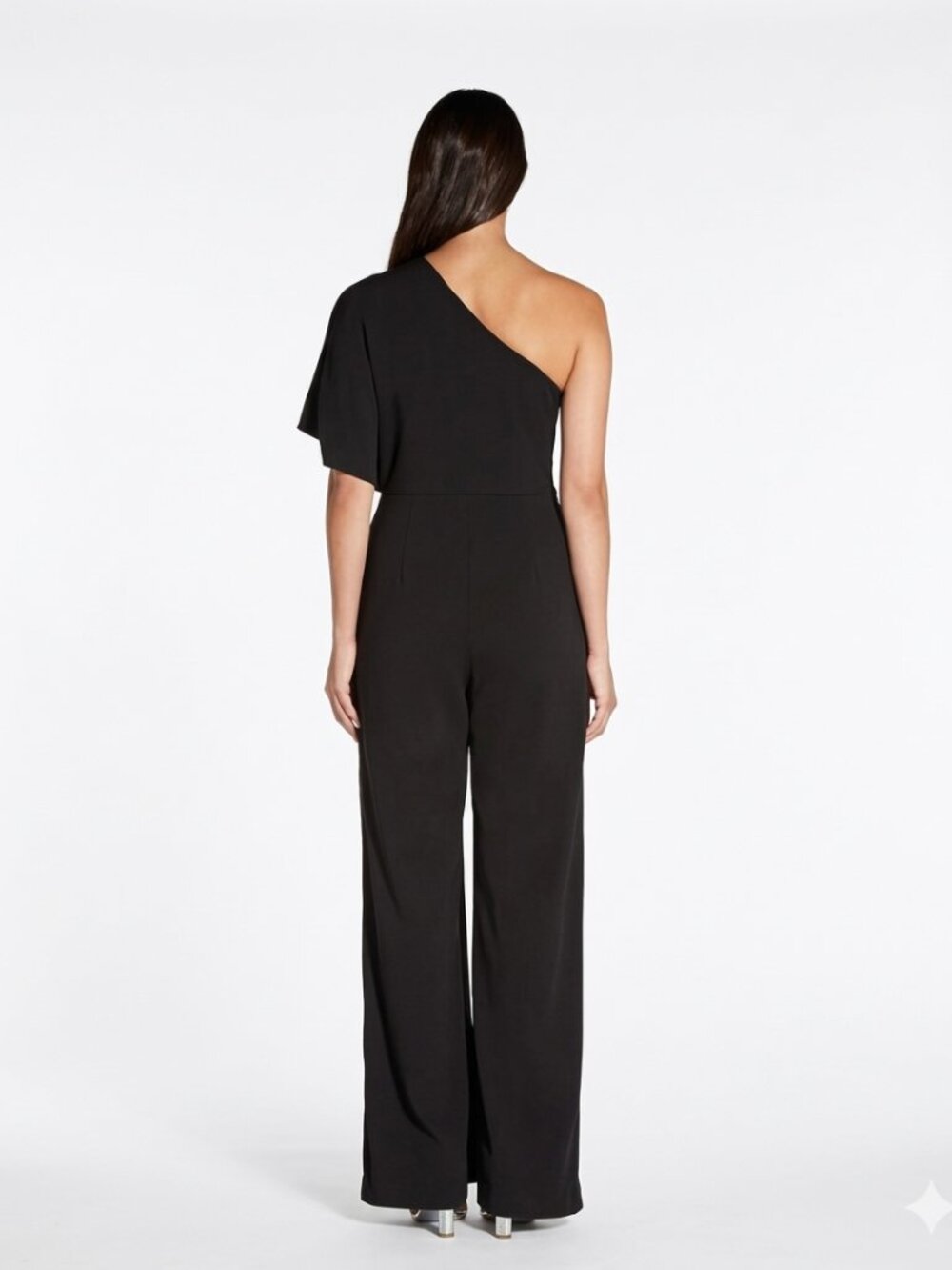 NWT Adrianna Papell Black Melania One Shoulder Crepe Jumpsuit Size 4P 4 Petite - Picture 2 of 8